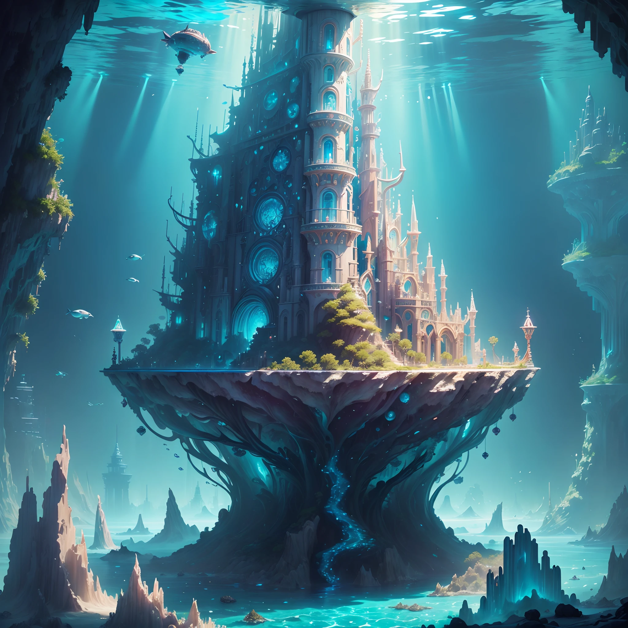 ((Need)), ((tmasterpiece)), (A detailed)),marvel universe,Beautiful city of Atlantis,Colorful underwater kingdom,Futuristic underwater city,Futuristic technology,Alien technology,Amazing sea creatures,Future cyberpunk,Surreal dreams,Surrealist art fantasy style,Epic digital fantasy art style,Art germ, Broken glass, ((bubbly underwater scenery)) Radiant light octane rendering is highly detailed