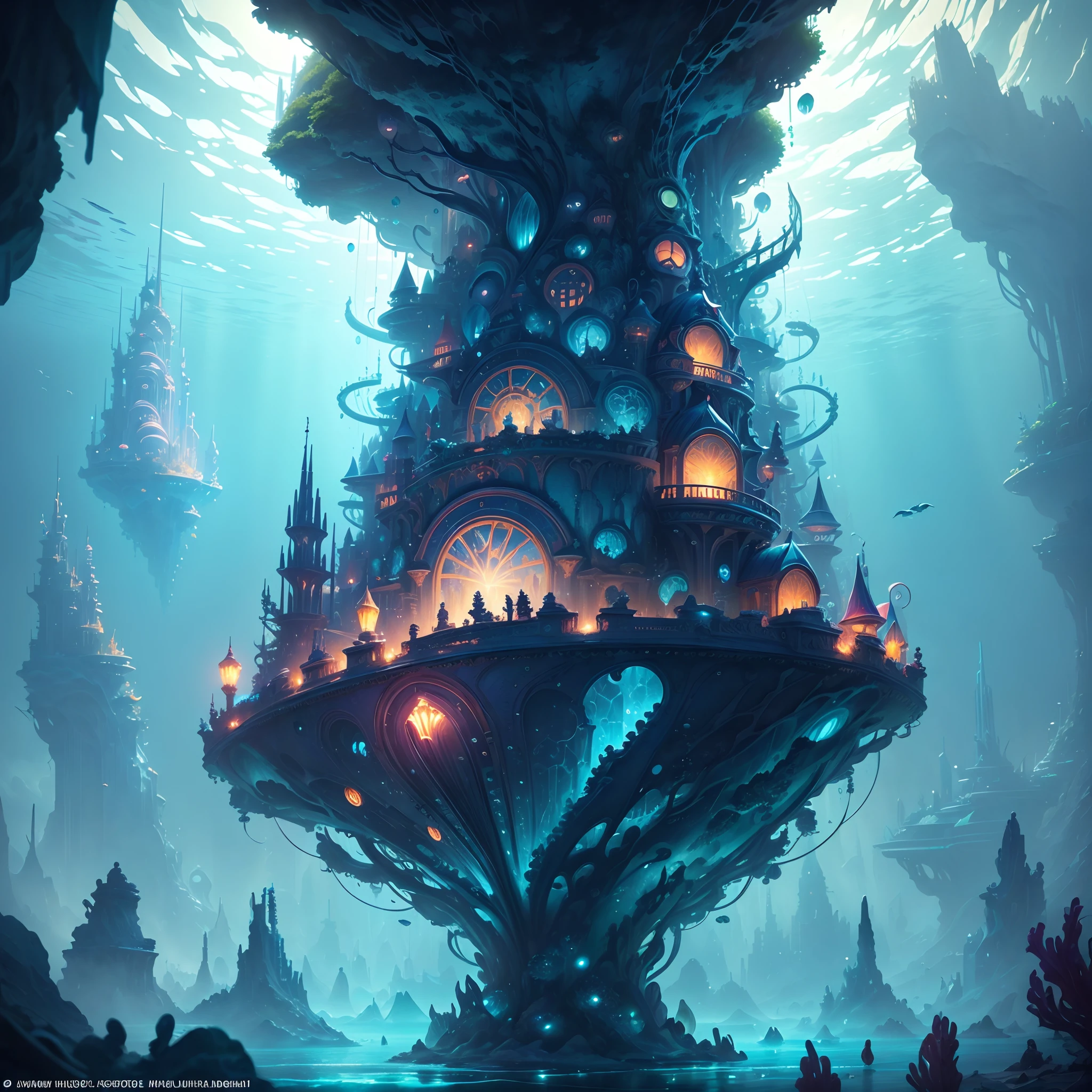 ((Need)), ((tmasterpiece)), (A detailed))，marvel universe，Beautiful city of Atlantis，Colorful underwater kingdom，Futuristic underwater city，Futuristic technology，Alien technology，Amazing sea creatures，Future cyberpunk，Surreal dreams，Surrealist art fantasy style，Epic digital fantasy art style，Art germ, Broken glass, ((bubbly underwater scenery)) Radiant light octane rendering is highly detailed