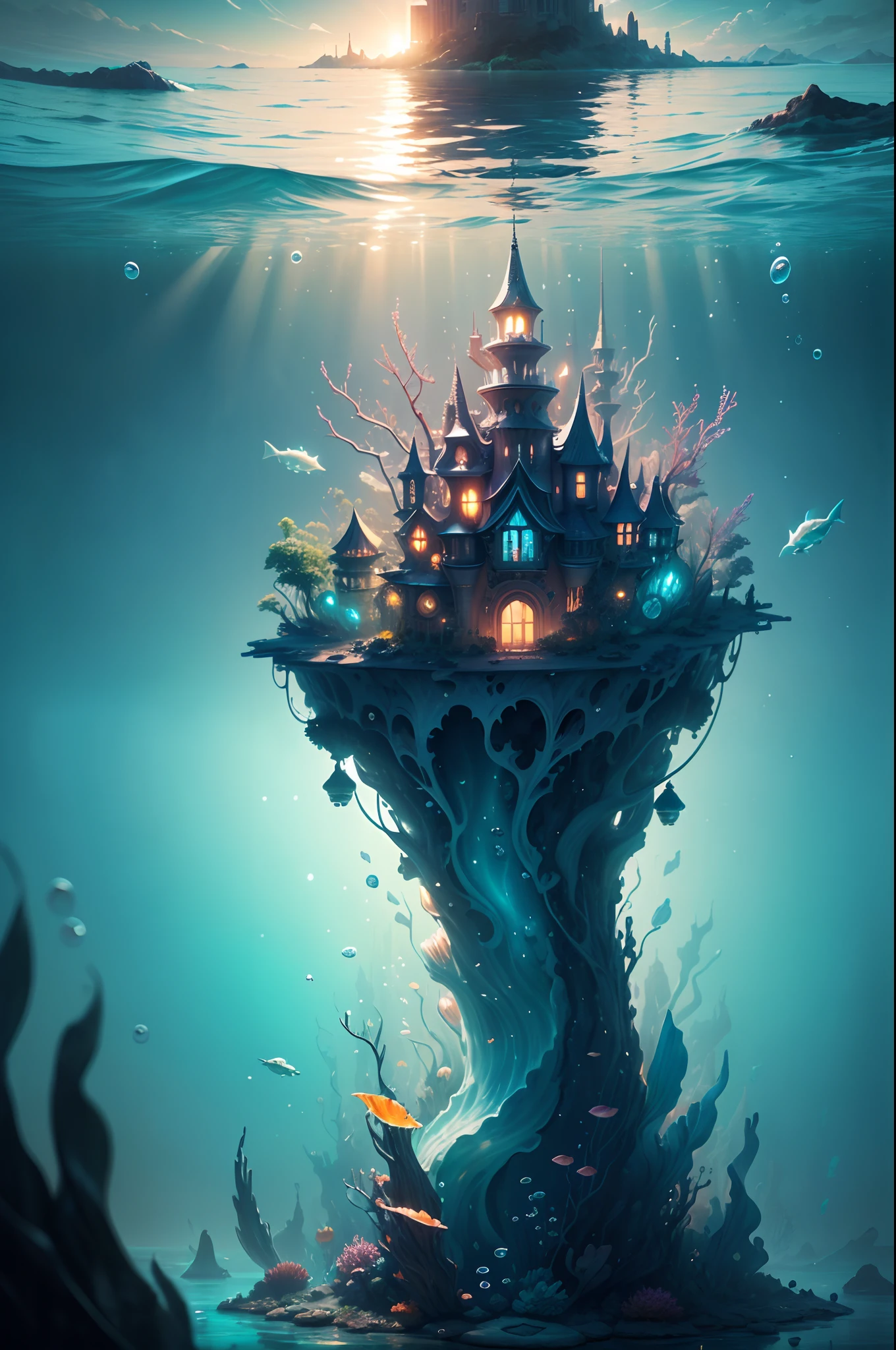 ((Need)), ((tmasterpiece)), (A detailed)),marvel universe,Beautiful city of Atlantis,Colorful underwater kingdom,Futuristic underwater city,Futuristic technology,Alien technology,Amazing sea creatures,Future cyberpunk,Surreal dreams,Surrealist art fantasy style,Epic digital fantasy art style,Art germ, Broken glass, ((bubbly underwater scenery)) Radiant light octane rendering is highly detailed