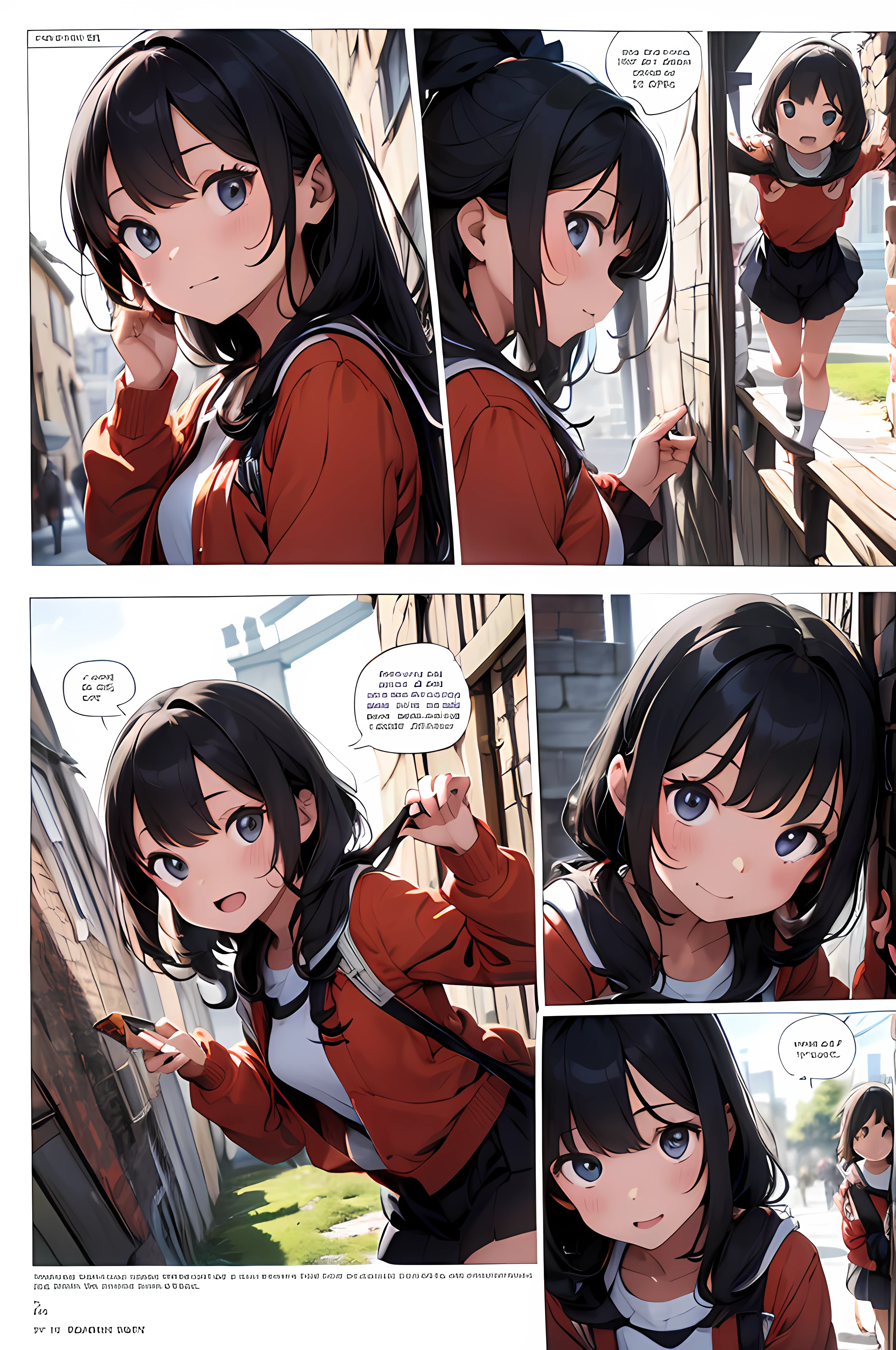 comic_panel_layout:1.3, girl goes to the tower of london