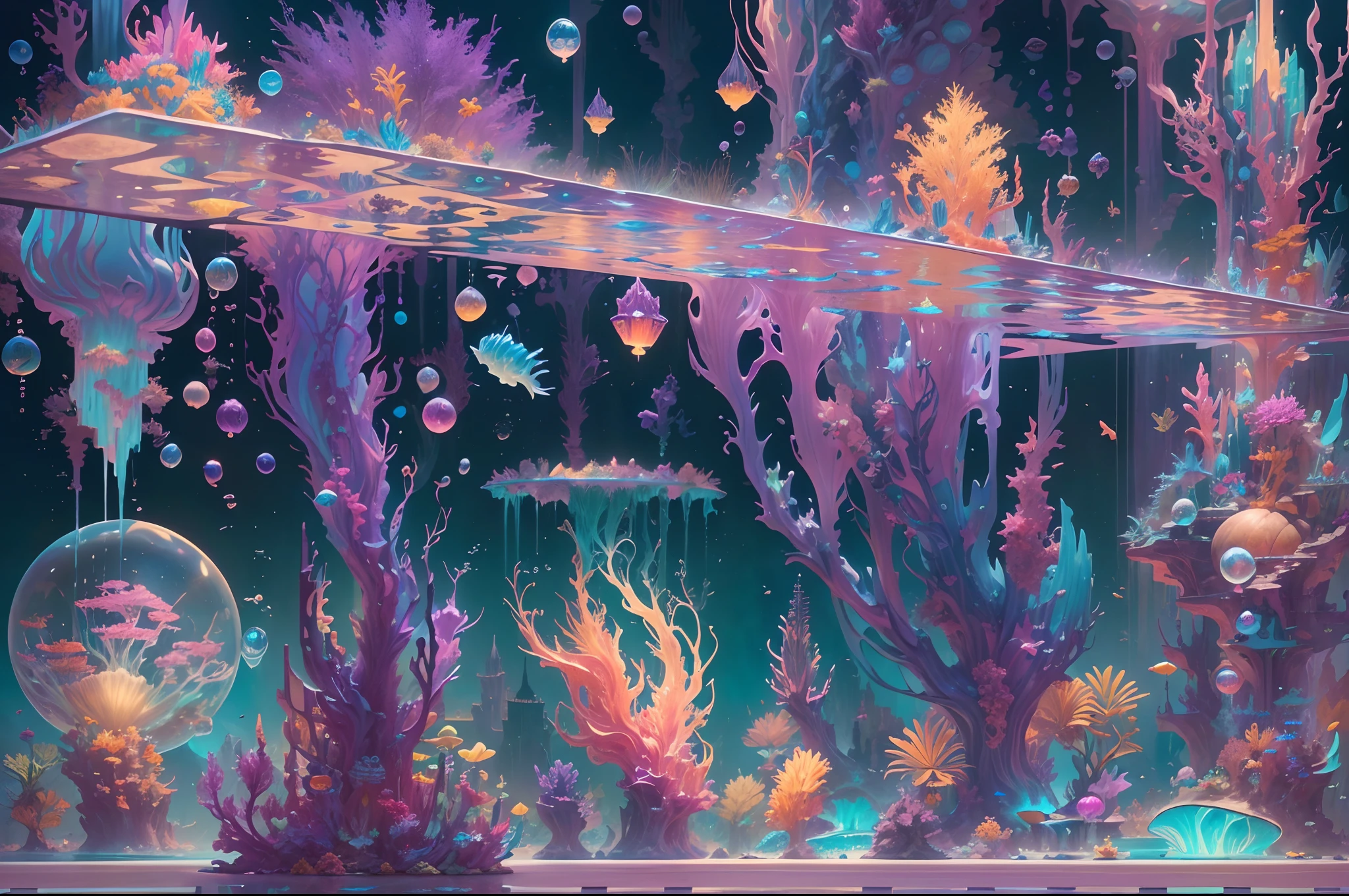 ((Need)), ((tmasterpiece)), (A detailed)),marvel universe,Colorful Atlantis City,Colorful underwater kingdom,Futuristic underwater city,Futuristic technology,Alien technology,Colorful magical sea creatures,Future cyberpunk,Surreal dreams,Surrealist art fantasy style,Epic digital fantasy art style,Art germ, Broken glass, ((bubbly underwater scenery)) Radiant light octane rendering is highly detailed