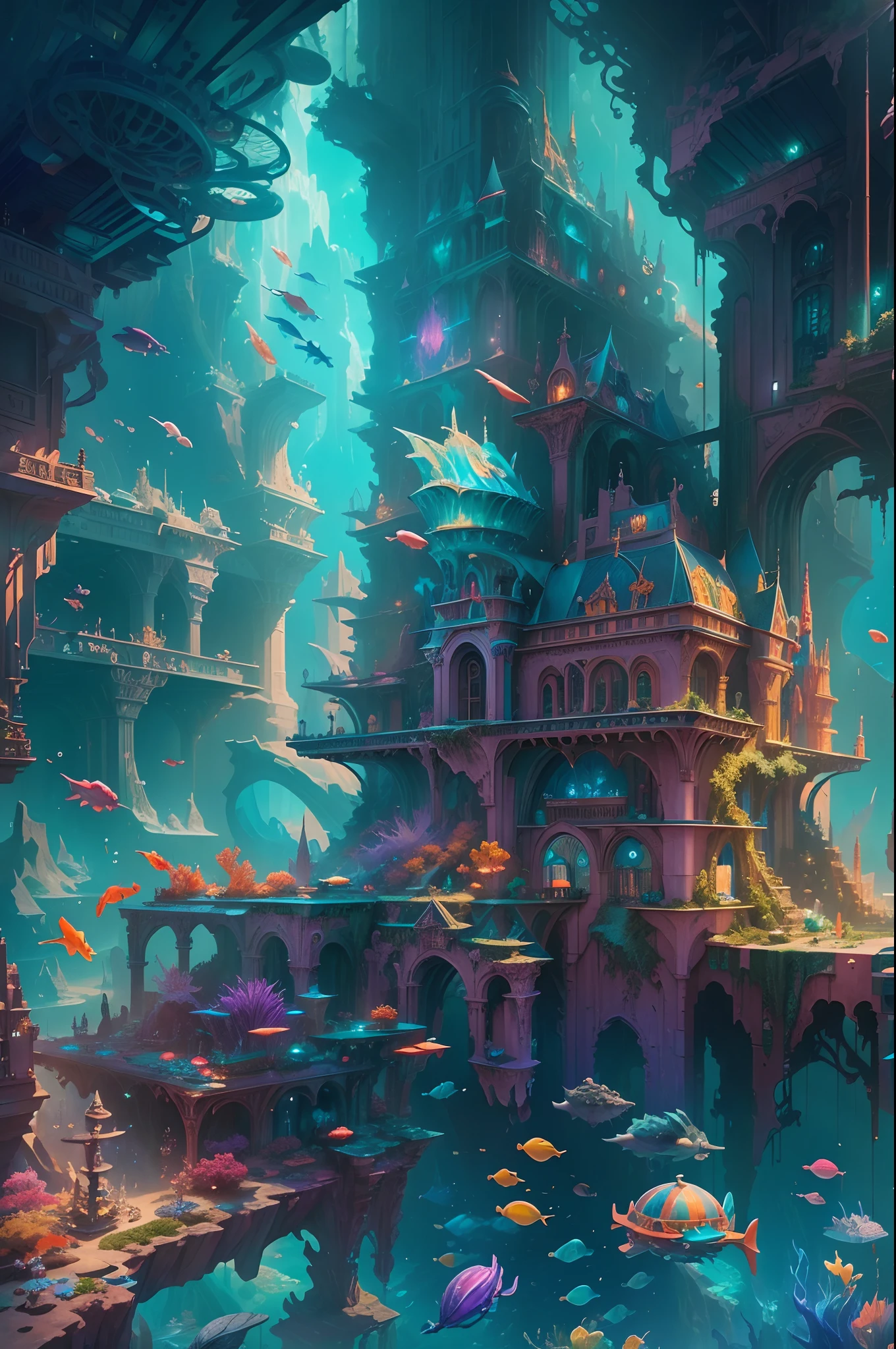 ((Need)), ((tmasterpiece)), (A detailed)),marvel universe,The colorful city of Atlantis,Colorful underwater kingdom,Futuristic underwater city,Futuristic technology,Alien technology,Colorful and magical sea creatures,Future cyberpunk,Surreal dreams,Surrealist art fantasy style,Epic digital fantasy art style,Art germ, Broken glass, ((bubbly underwater scenery)) Radiant light octane rendering is highly detailed