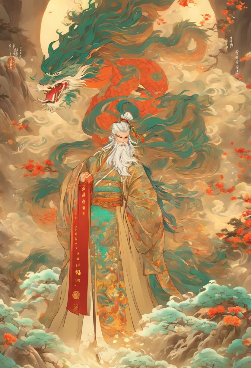 ((Chinese Man))) best quality, ultra-high resolution, 4K detailed CG, master piece,Houyi, Chinese God,Chinese Hanfu, Chinese mythology, ((Chinese God)),Chinese painting style,Shui Mo Hua, Thangka style, aesthetic, ukiyo painting, canvas-centered