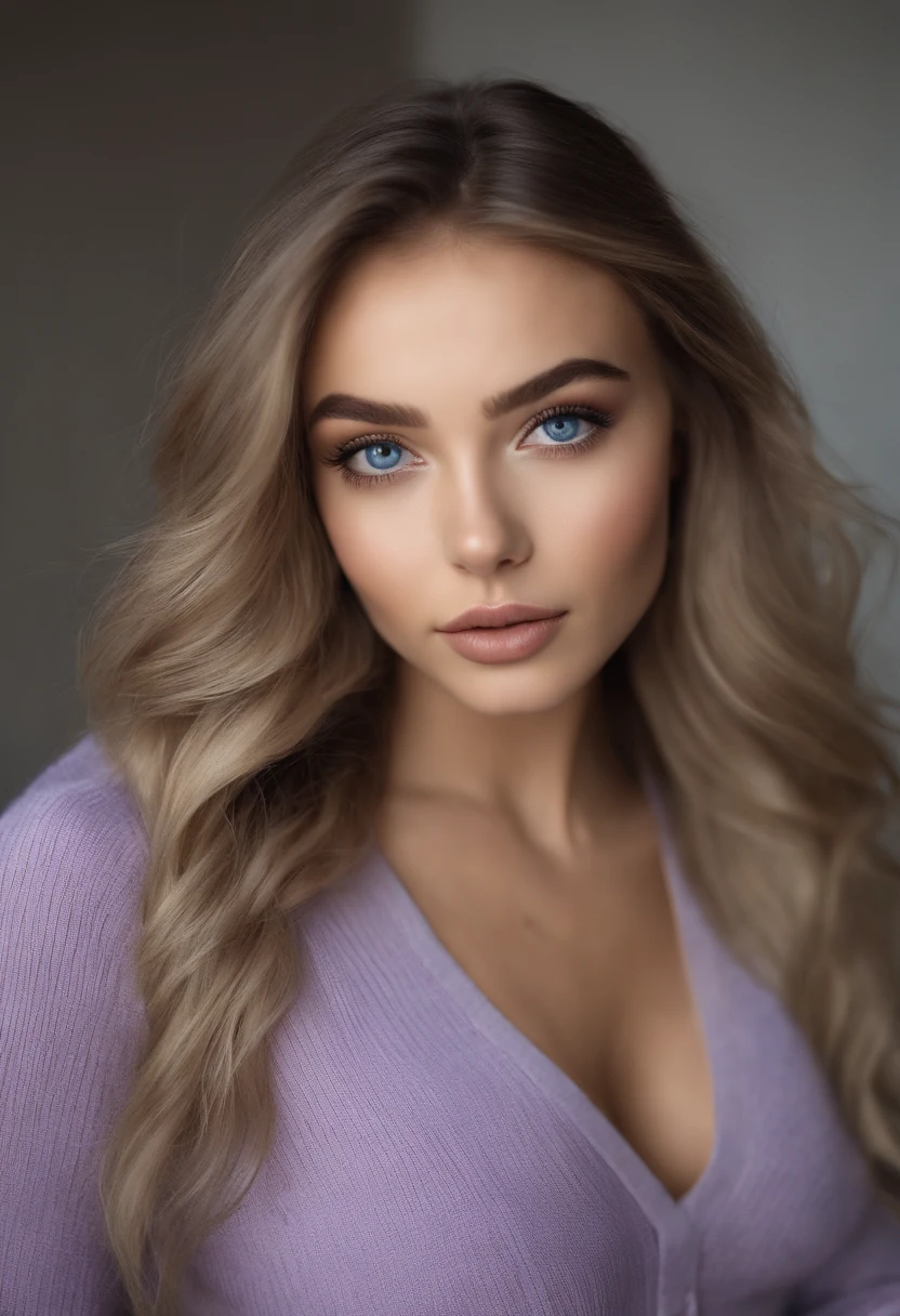 Arafed pleine femme, fille sexy aux yeux bleus, , ultra realist, Meticulously detailed, portrait de Sophie Mudd, cheveux blonds et grands yeux, selfie of a young woman, Yeux de chambre, Violet Myers, pas de maquillage, maquillage naturel, looking straight at camera, Visage Artgram, maquillage subtil, Impressive photo of the whole body kneeling on the bed, dans la chambre, Poitrine de taille moyenne et grande, allow the face to be seen clearly, portrait, sein moyen