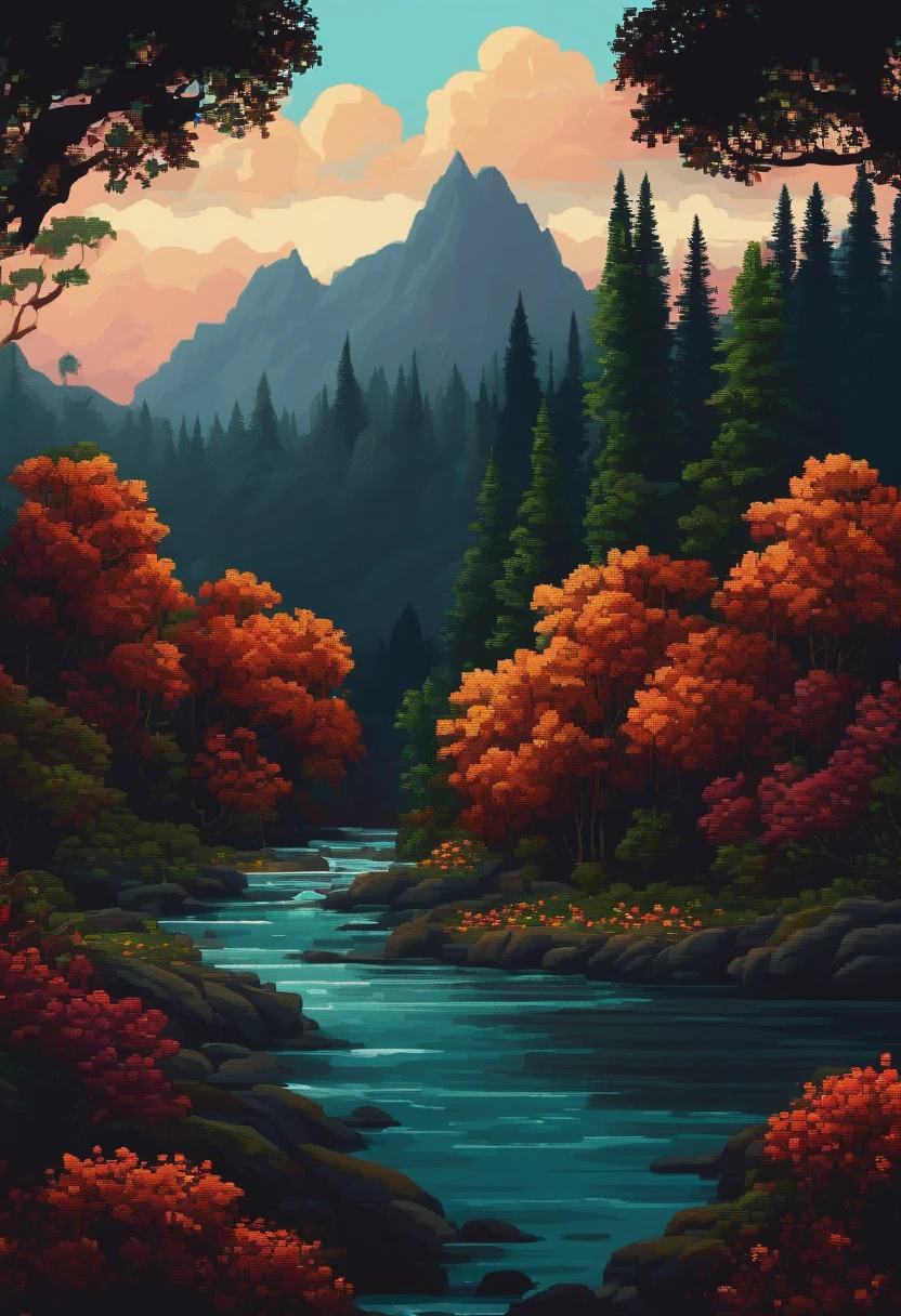 crie uma floresta negra em pixel art