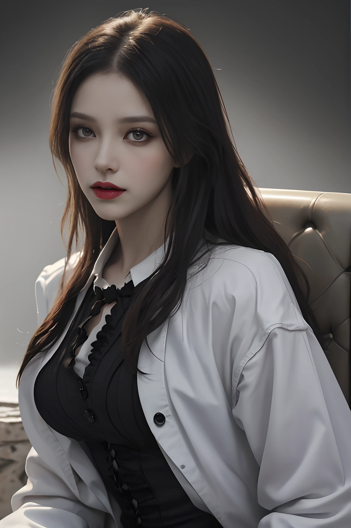 Hyperrealist portrait of female art, photo realistic, dynamic lighting, artstation, poster, volumetric lighting, very detailed faces, 4 k, award winning,, 1girl, in the dark, deep shadow, low key,cowboy shot,(official clothing:1.4) ,long hair,white hair,