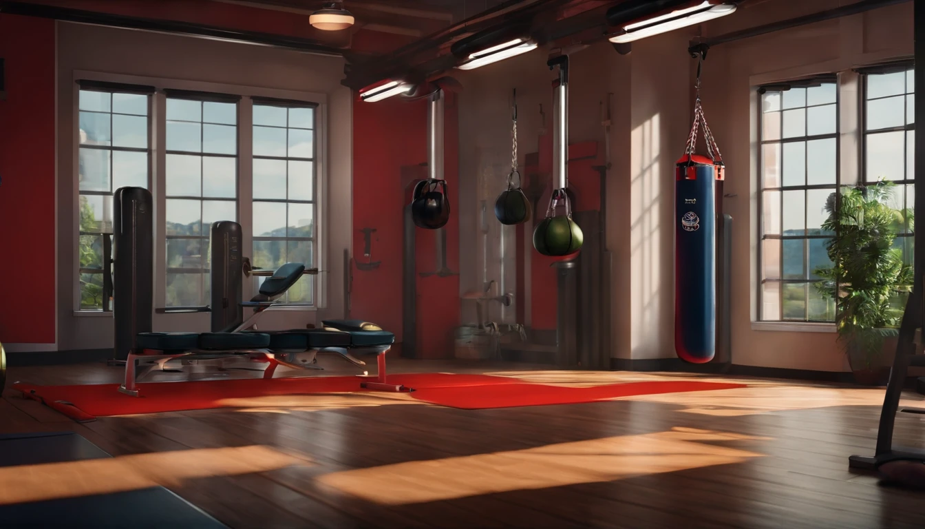 Weight Room with punching bag,Style Anime