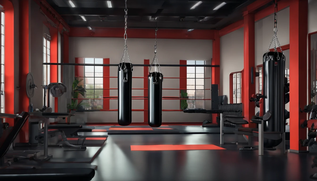 Weight Room with punching bag,Style Anime