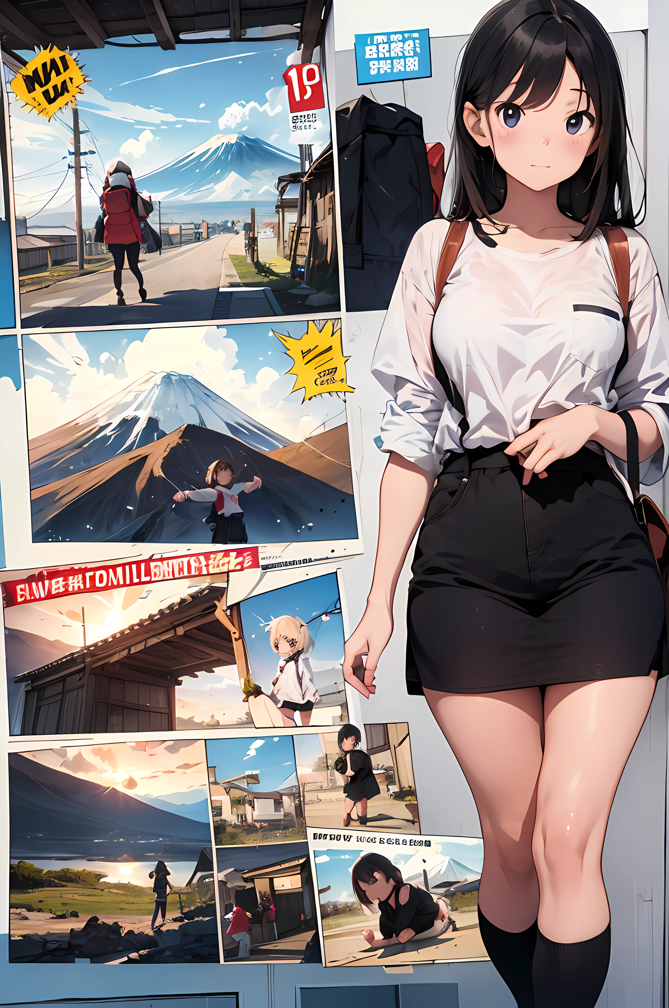 comic_panel_layout:1.3, *********** goes to mount fuji in japan