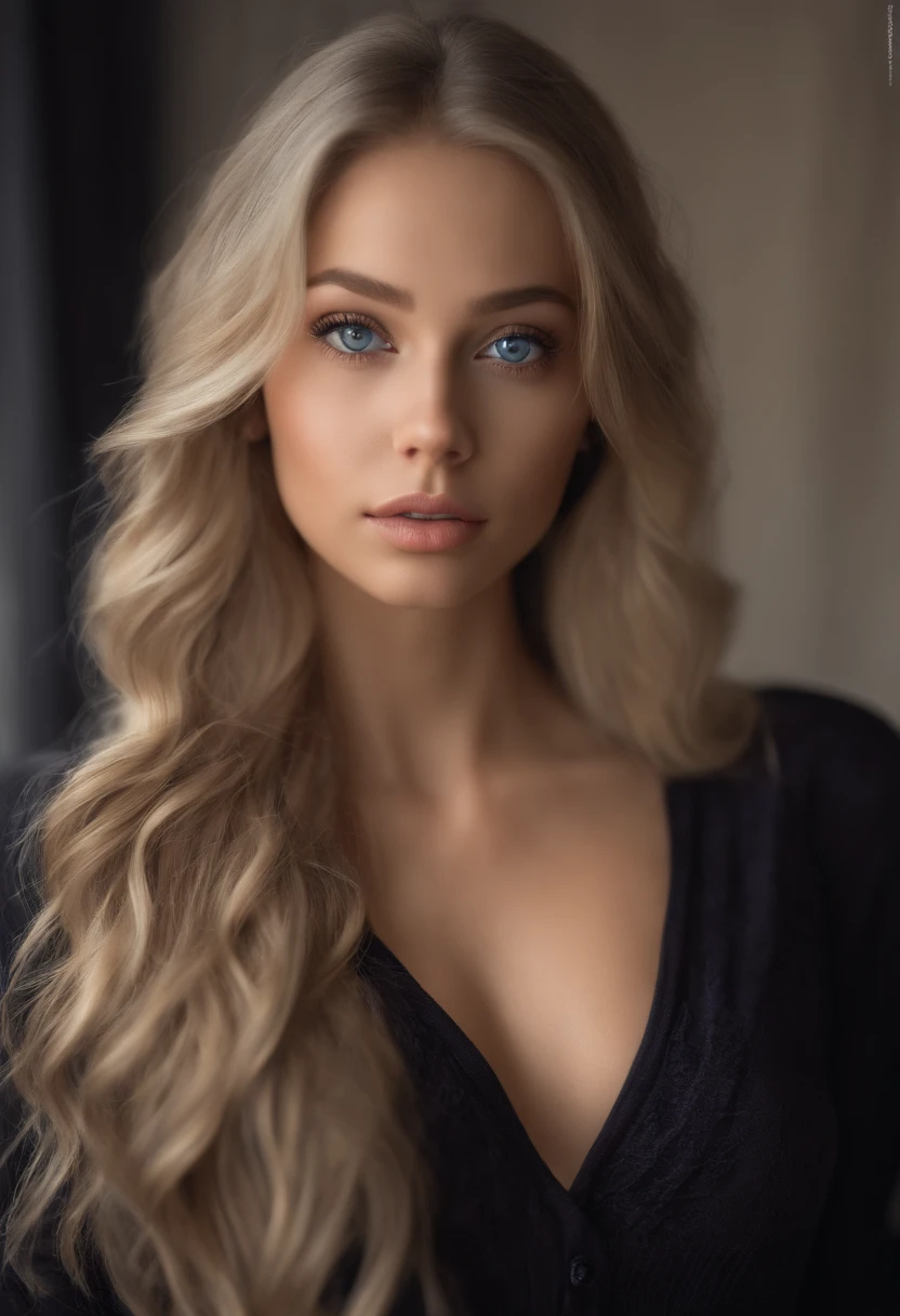 arafed woman fully , sexy girl with blue eyes, ultra realistic, meticulously detailed, portrait sophie mudd, blonde hair and large eyes, selfie of a young woman, bedroom eyes, violet myers, without makeup, natural makeup, looking directly at the camera, face with artgram, subtle makeup, stunning full body shot standing near ocean and looking away, medium to large size bust, wearing