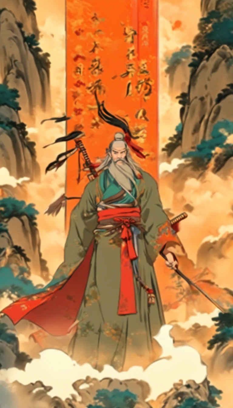 (((Man with Quiver on Back))) best quality, ultra-high resolution, 4K detailed CG, master piece,Man,Chinese clothing, Chinese mythology, ((bow in hand)),Chinese painting style,Shui Mo Hua,Thangka Style, Aesthetics, screen-centered