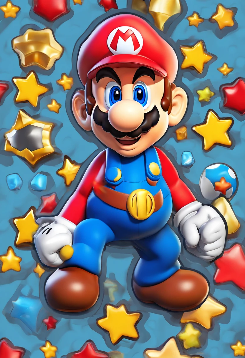 (Mario), design de personagens, Nintendo Super Mario, (olhos azuis, red hat, terno vermelho, blue suspenders, luvas brancas, )super bonito estilo caixa cega, Chibi, corpo inteiro, exaggerated expressions and actions, fundo limpo, Destaques iridescentes brilhantes, studio lighting, Atmospheric Illumination, com textura requintada, High detail, high resolution, c4d, ..3d, Liquidificador, 8k, best quality, Ultra High Definition