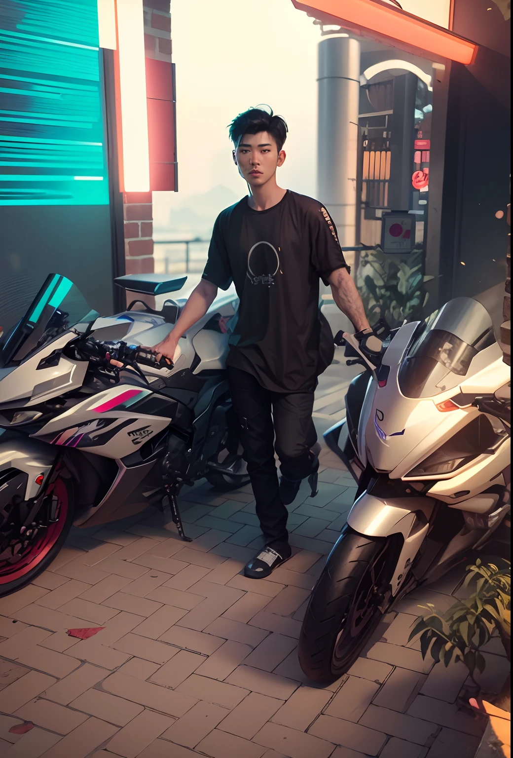 cyberpunk handsome korea boy, realistic face 8k, ultra realistic, bokeh