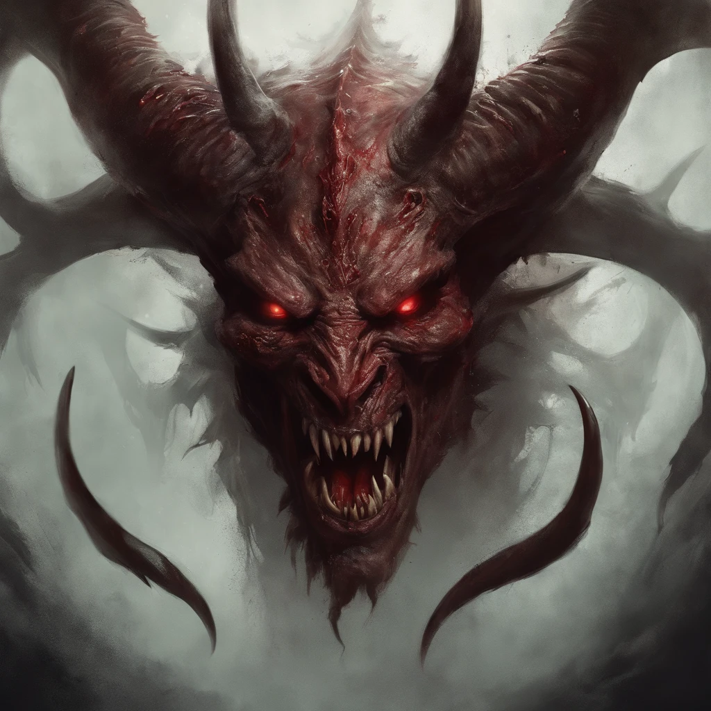 A painting of a horned devil man with a bloodied face and a bloodied head, close up , carnage, Sci - Horror Art of Fiction, Science fiction horror artwork, inspired by Aleksi Briclot, satan de carnage, Horror fantasy art, par Aleksi Briclot, Horror concept art, venin, Art fantastique et horreur, Detailed illustration of 4K horror, Demonic creature, Dark Fantasy Horror Art