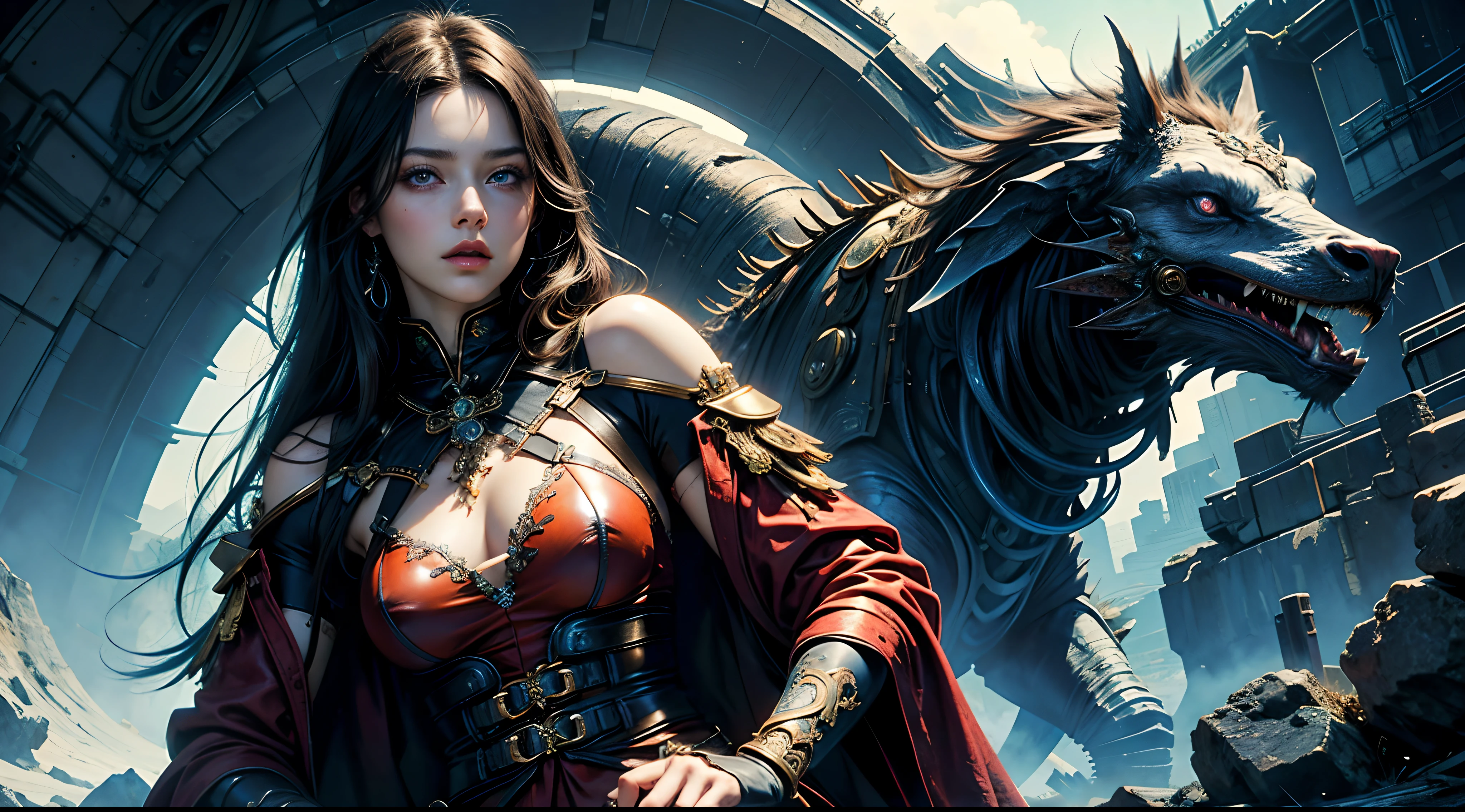 (masterpiece, top quality, best quality, official art, beautiful and aesthetic:1.2), (1girl), extreme detailed,(fractal art:1.3), highest detailed, black hair, blue eyes, pale skin, leather harness