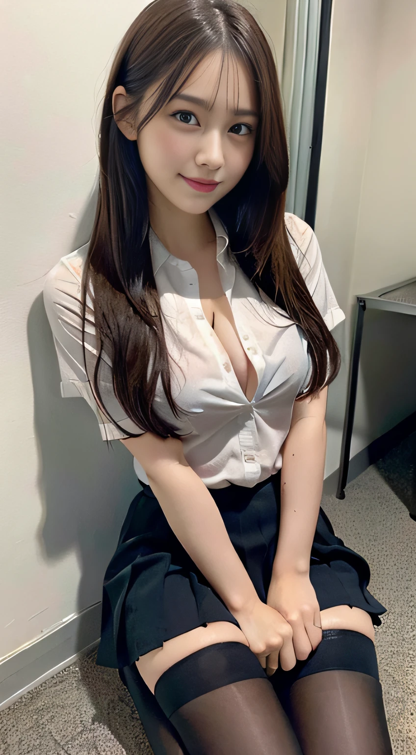 (((32k,high detal,high-detail、masterpiece,Attention to detail,full body Esbian,独奏))),Raw photo & realistic atmosphere,beautiful dark blue eyes,Detailed mouth,Glossy lips,Detailed eyebrows,Eyes drawn in detail with soft white skin that shines in every detail、azure eyes,Very beautiful eyes,Detailed lips、Very beautiful face,Very well-formed face、Lifelike face,shiny beautiful lips, Realistic Young Gravure Idol, very beautiful school girl, ,Moderately beautiful, Young Sensual Gravure Idol, Young Gravure Idol, Beautiful, Cute and sexy18 old schoolgirl,the whole body is wet,dripped out,with a flushed face,Incredibly beautiful18-year girl,short-cut,Brown shiny hair,Hair is wet,Dripping water,dripping,(M-shaped legs spreading in classroom,Lorena beautiful 18 year old schoolgirl,The skirt is flipped up,I see underwear:1.7),(Black pantyhose,Beautiful fece,Looking at the camera:1.6),(Black schoolgirl uniform chest languidly open,darkness,Very dark,Pitch-black classroom with no lights on,Illuminate the subject with a flashlight,spot light:1.6),(Sexy body,well-shaped breasts,,Immature body, I'm anxious and about to cry,Moist eyes,cold smile,The glaring face is also beautiful:1.5),(Uniforms are torn to tatters,Sexy exposure:1.8)