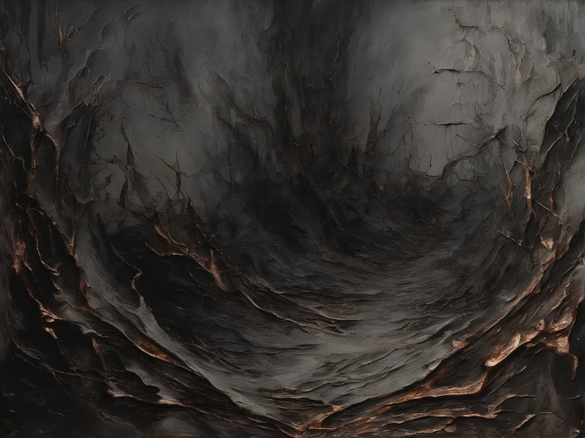Abstraction for Interior Painting. Predominantly grey with splashes of copper and brown. You can make a small bright spot of white to create some kind of accent.