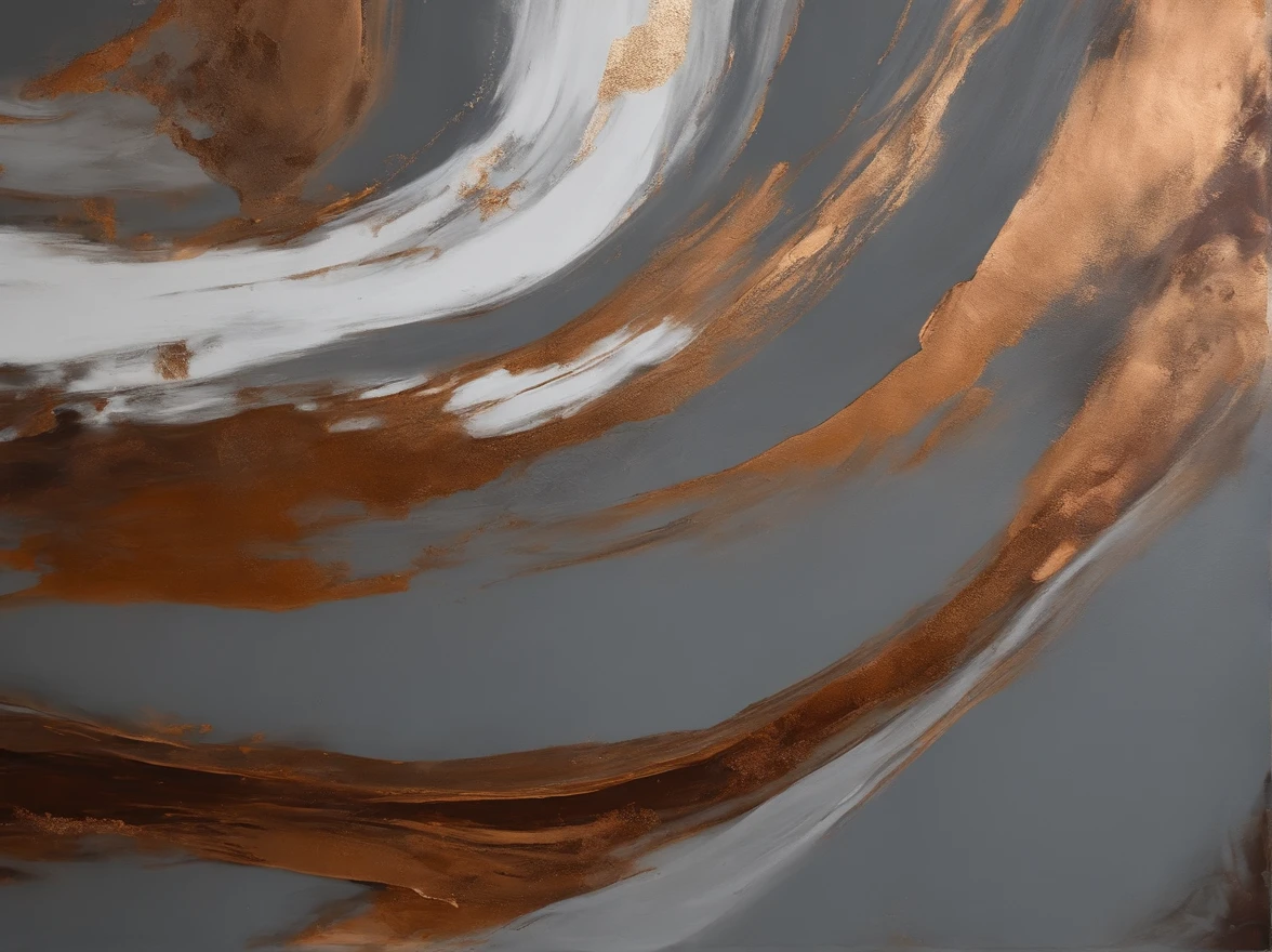 Abstraction for Interior Painting. Predominantly grey with splashes of copper and brown. You can make a small bright spot of white to create some kind of accent.