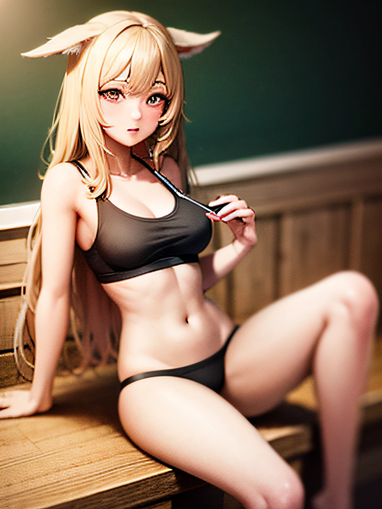 anime girl sitting at a desk writing on a piece of paper, cat anime artstyle, anime schoolgirl, anime realism style, anime art style, young anime girl, young anime girl, high quality anime artstyle, ( ( misa amane # ) ), a sexy anime schoolgirl, anime moe artstyle, anime style portrait, Cats ears,, cute, lolis, petite, cleavage, slouch, sports bra, blush, collarbone, delicate, best quality, HD, 8k, --s 1000 detail oil paintings