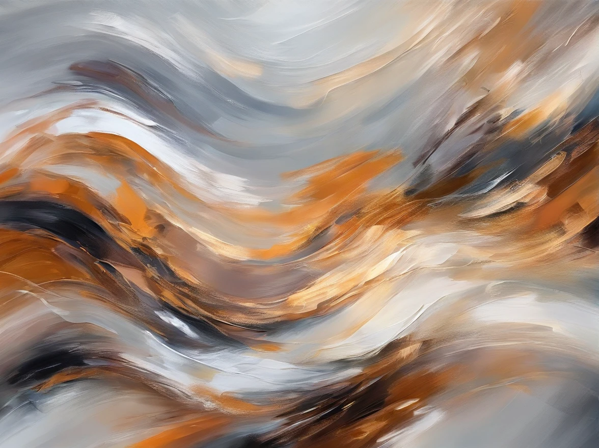 Abstraction for Interior Painting. Predominantly grey with splashes of copper and brown. You can make a small bright spot of white to create some kind of accent.