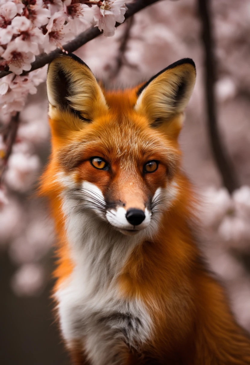 fox　Gamine　cherry trees　Black eye　White background