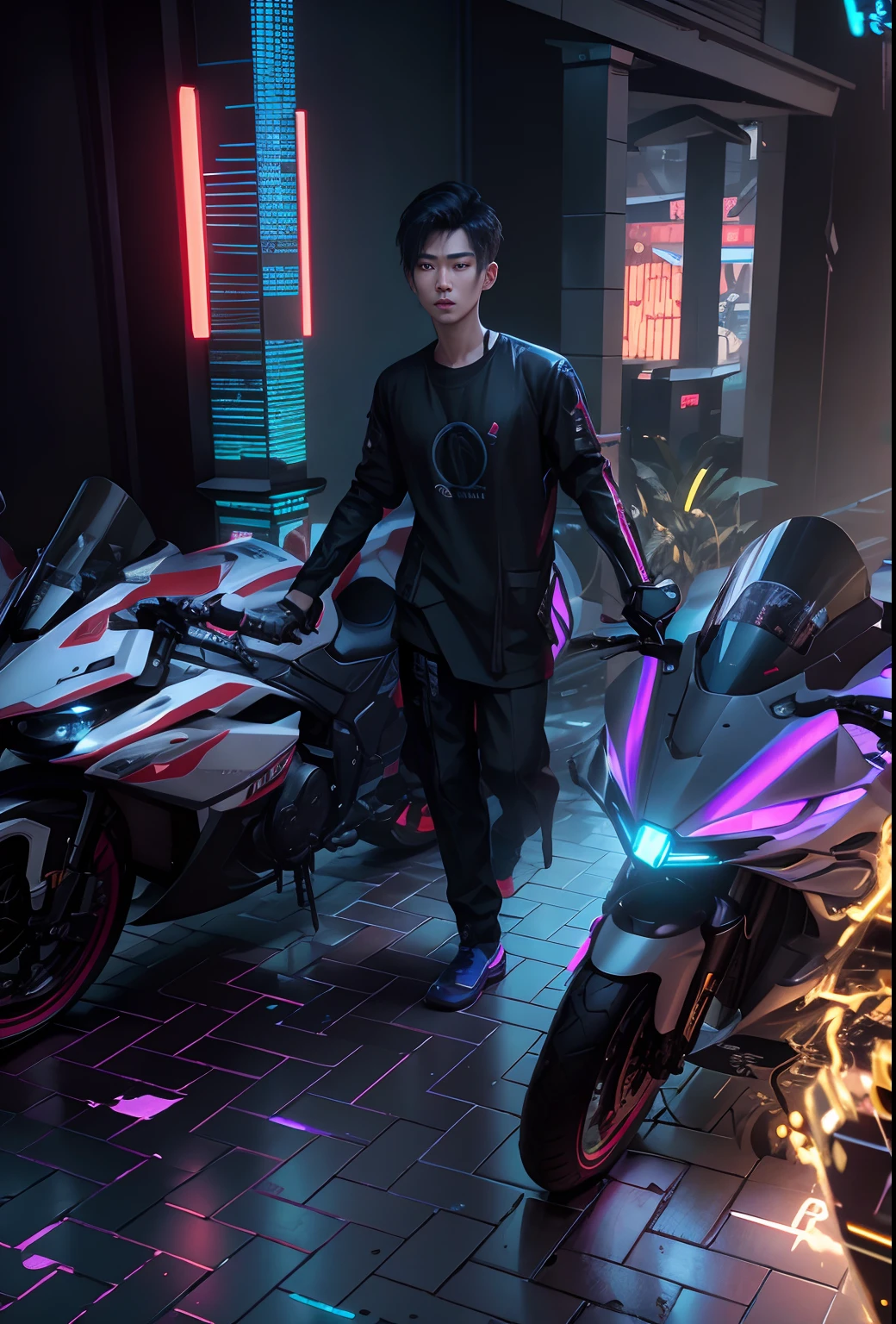 cyberpunk handsome korea boy, realistic face, detail face, 8k, ultra realistic, bokeh