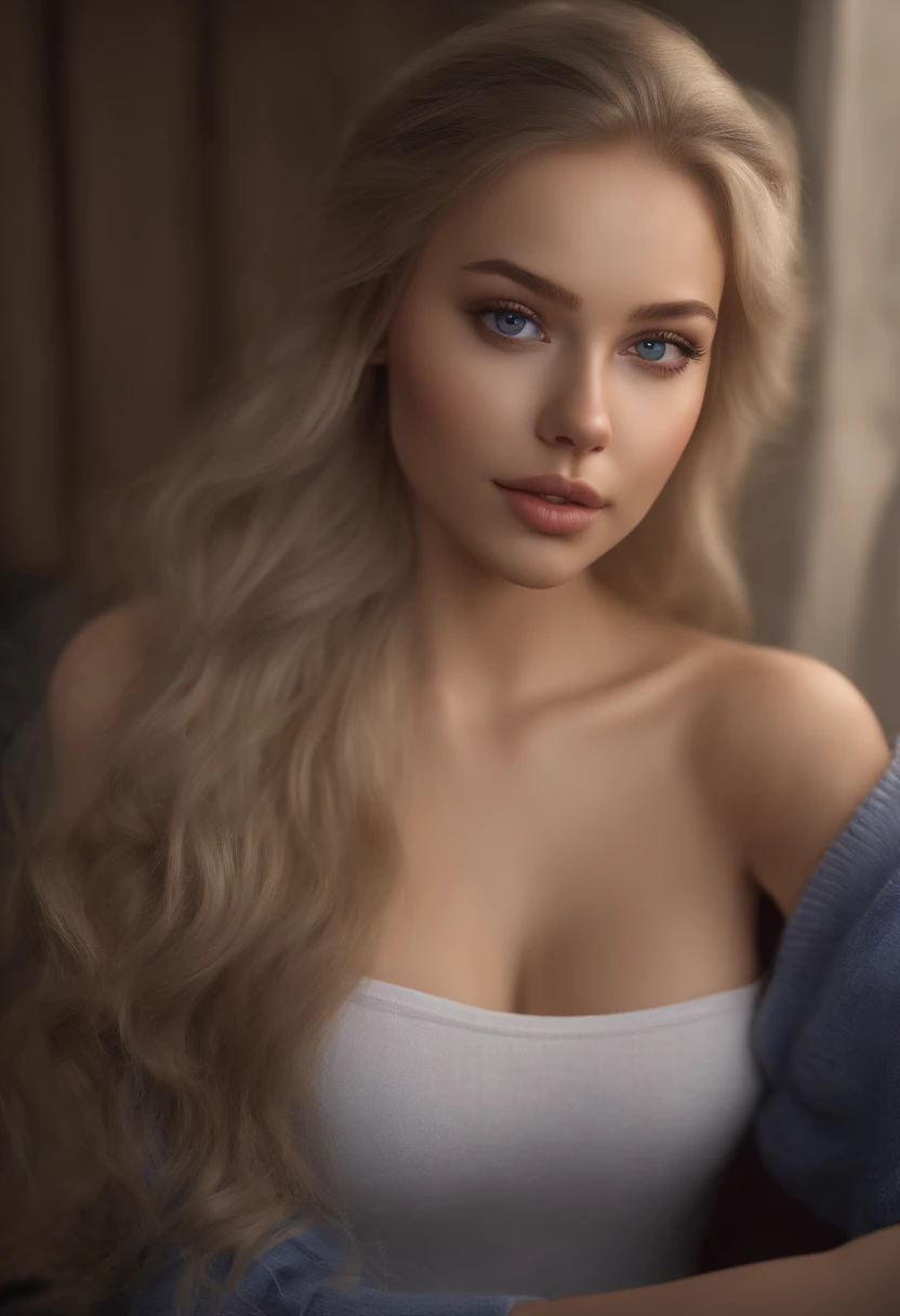 arafed woman fully , sexy girl with blue eyes, ultra realistic, meticulously detailed, portrait sophie mudd, blonde hair and large eyes, selfie of a young woman, bedroom eyes, violet myers, without makeup, natural makeup, looking directly at the camera, face with artgram, subtle makeup, stunning full body shot standing near ocean and looking away, medium to large size bust, getting fingere
