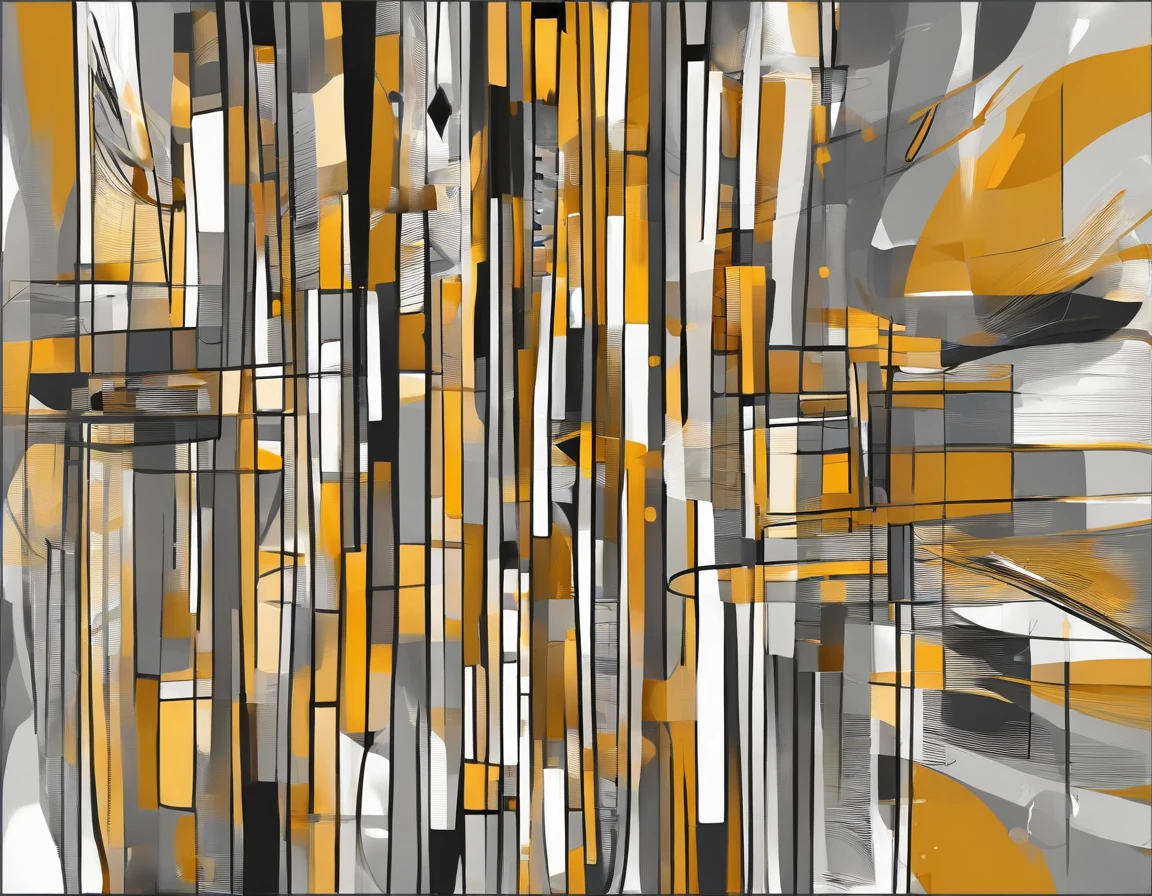 Gray Picture with Vertical Abstract Pattern. Color: Mustard, A white, dark gray, copper.