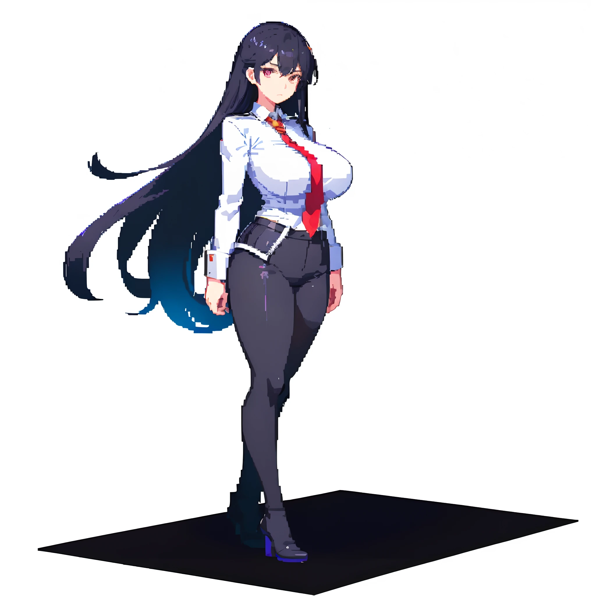 Anime girl with long black hair and white shirt and tie, art of kirokaze pixel, Official Character Art, attractive matoi ryuko, full body sprite, yandere. tall, visual novel sprite, single character full body, 3 d render official art, Ryuko Matoi, render of april, from the azur lane videogame, Official Rendering