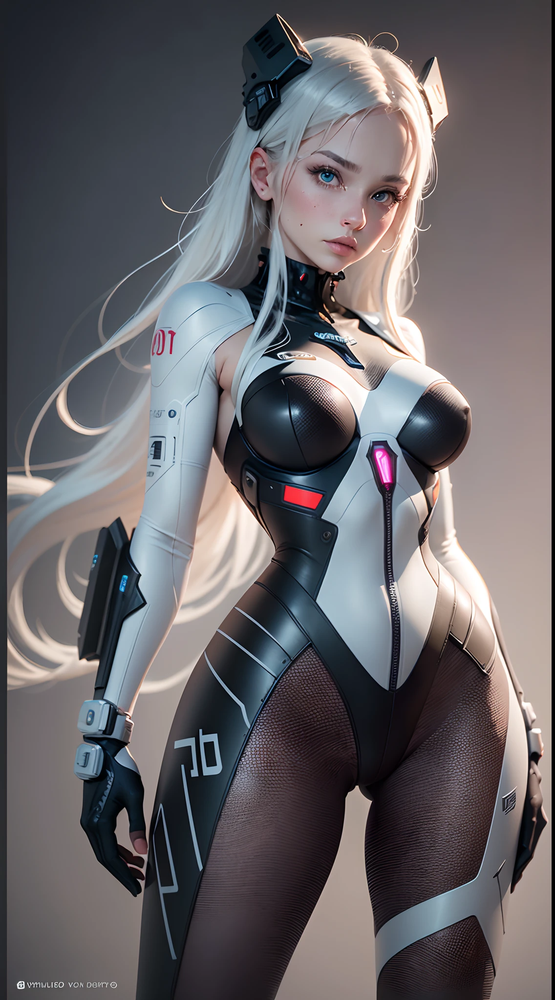 (((Young White Woman))), ((Best Quality)), ((Masterpiece)), (Detail: 1.4), 3D, A Beautiful Cyberpunk Woman with Simon Bisley-style micro thong, Genesis evangelion neon style clothing, 2-piece clothing, Long silver hair, arm tatoo, cybernetic hands, pastel, Centered, scale to fit the dimensions, nffsw (High dynamic range),Ray tracing,NVIDIA RTX,Hyper-Resolution,Unreal 5,Subsurface Dispersion, PBR Texture, Post-processing, Anisotropy Filtering, depth of fields, Maximum clarity and sharpness, Multilayer textures, Albedo and specular maps, Surface Shading, accurate simulation of light and material interactions, Perfect proportions, Octane Render, Two-tone lighting, Wide aperture, Low ISO, White Balance, thirds rule, 8K Raw, Crysisnanosuit,loraeyes,nijistyle,pantyhose,Blue eyes