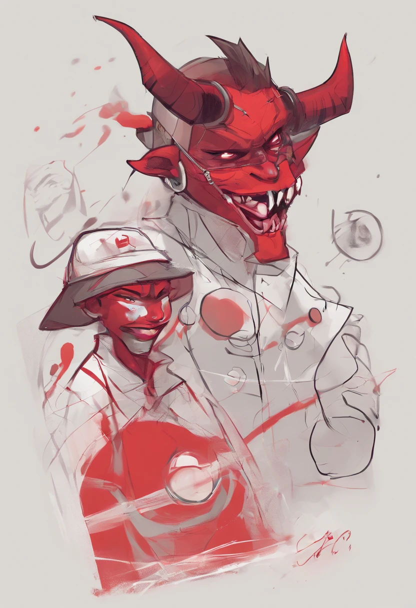 character design, poses, emotions, cartoon of a boy red devil face with a cap, chillhop, comic book style, high quality, anime, realistic, character design