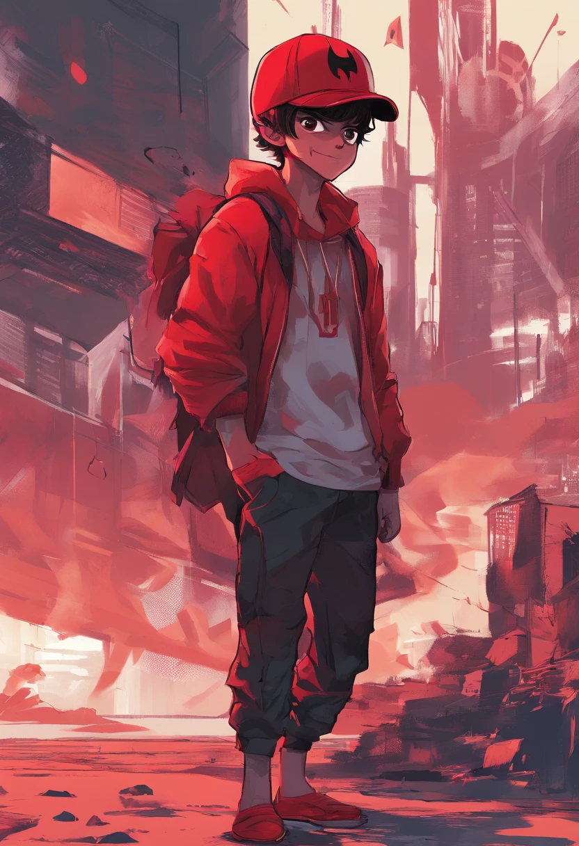 character design, poses, emotions, cartoon of a boy red devil face with a cap, chillhop, comic book style, high quality, anime, realistic, character design