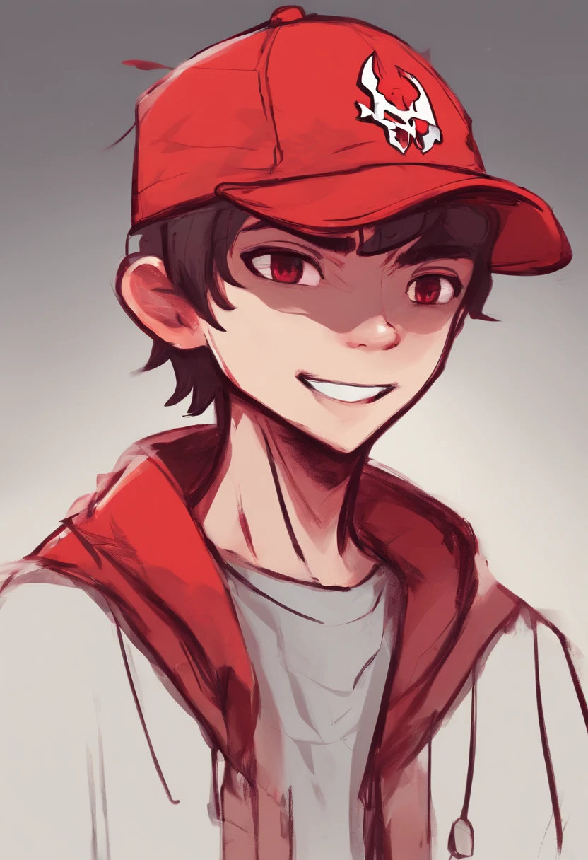character design, poses, emotions, cartoon of a boy red devil face with a cap, chillhop, comic book style, high quality, anime, realistic, character design