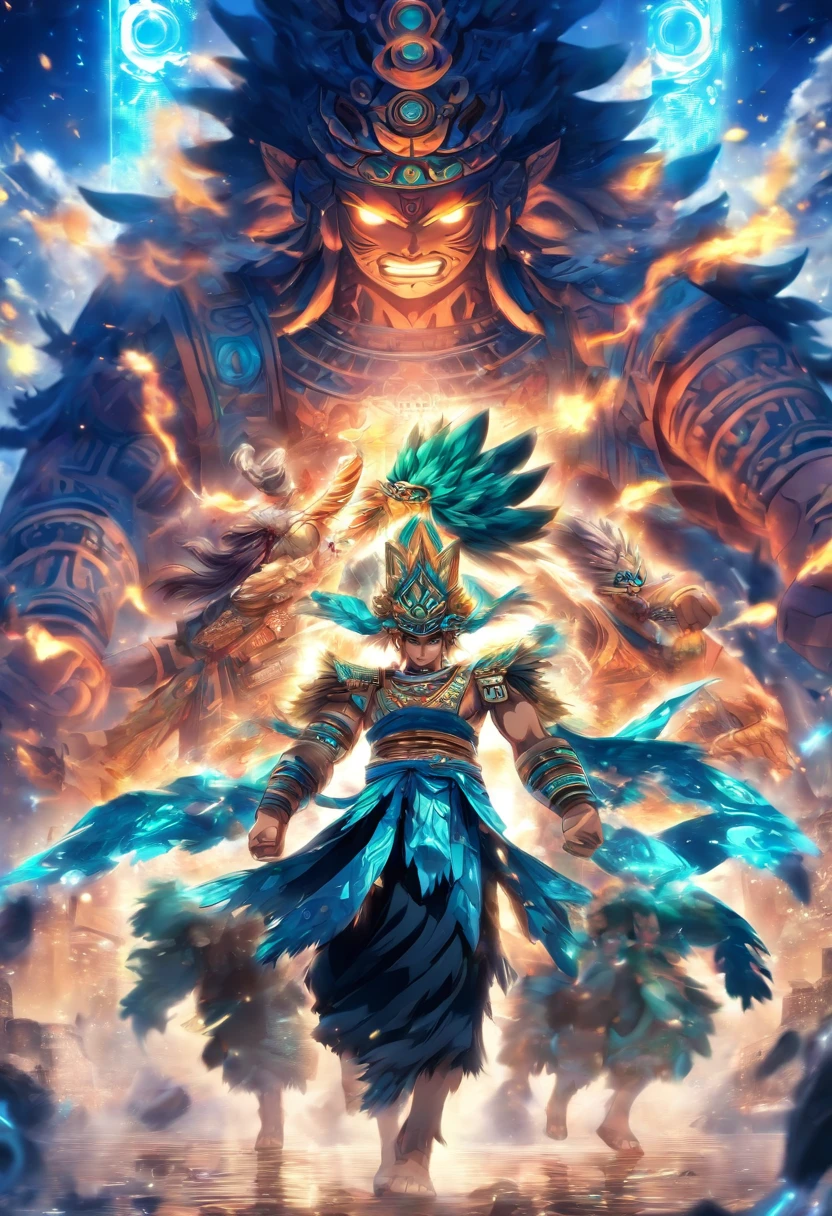 (((twin brothers))) best quality, very high resolution, detailed CG in 4K, masterpiece, Gemini, Mayan clothing, Mayan mythology, Mayan ruins, aesthetics, ((brothers)), Beautiful image, centered on the screen