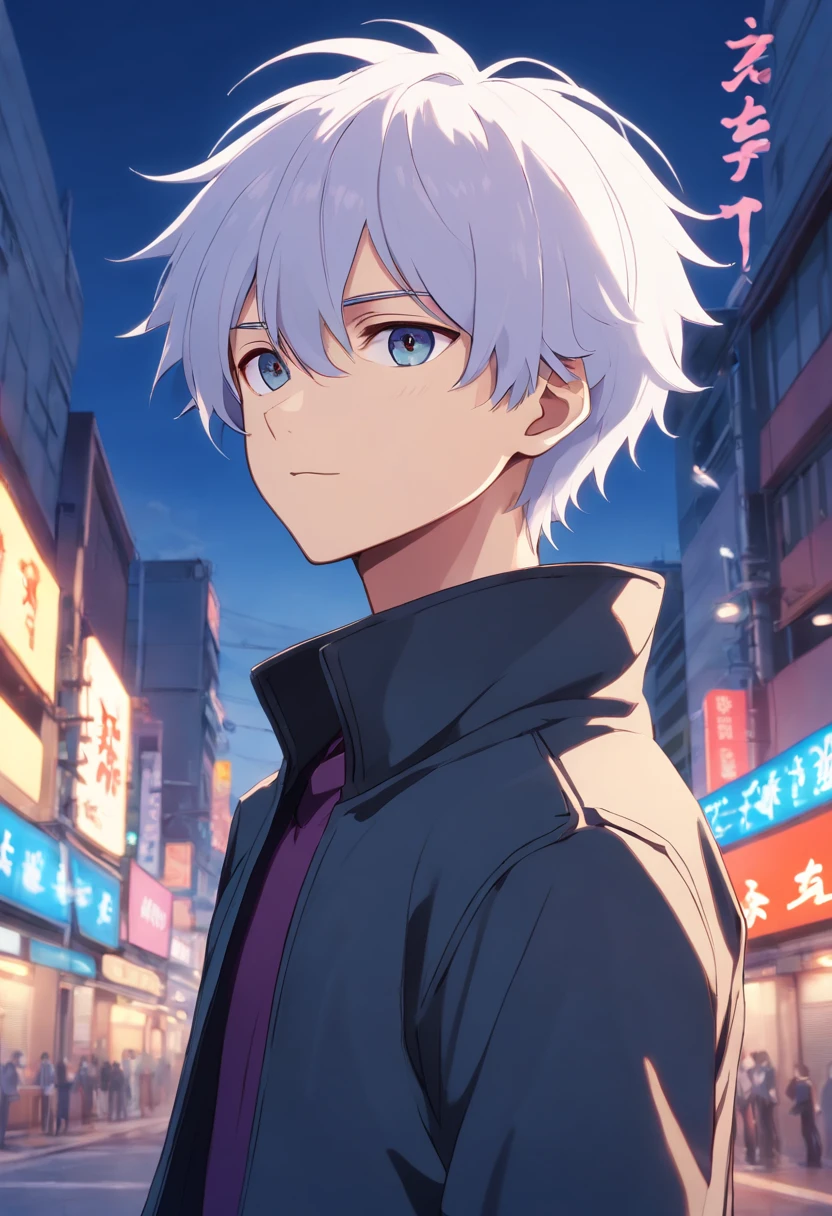 anime of a boy with white hair and a black jacket, Ken Kaneki, kaneki ken, Tokyo Ghoul, Kaworu Nagisa, a madman with silver hair, Today's anime still in the spotlight, Jujutsu Kaisen, Shiro, Deadman Wonderland, white hair, hunter, Portrait of Killua Zoldyck, Killua Zoldyck, without eyes, with shadow on his face, hair covering his eyes