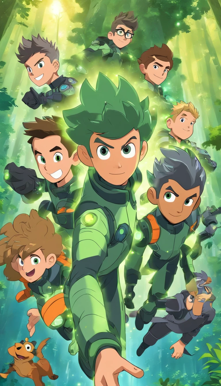 Kratts Brothers,um garoto loiro e outro cabelo castanho,floresta com animais