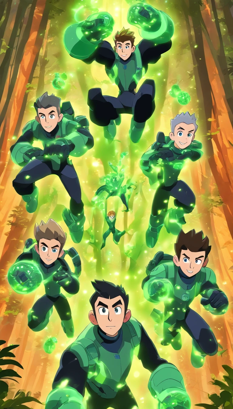Kratts Brothers,um garoto loiro e outro cabelo castanho,floresta com animais