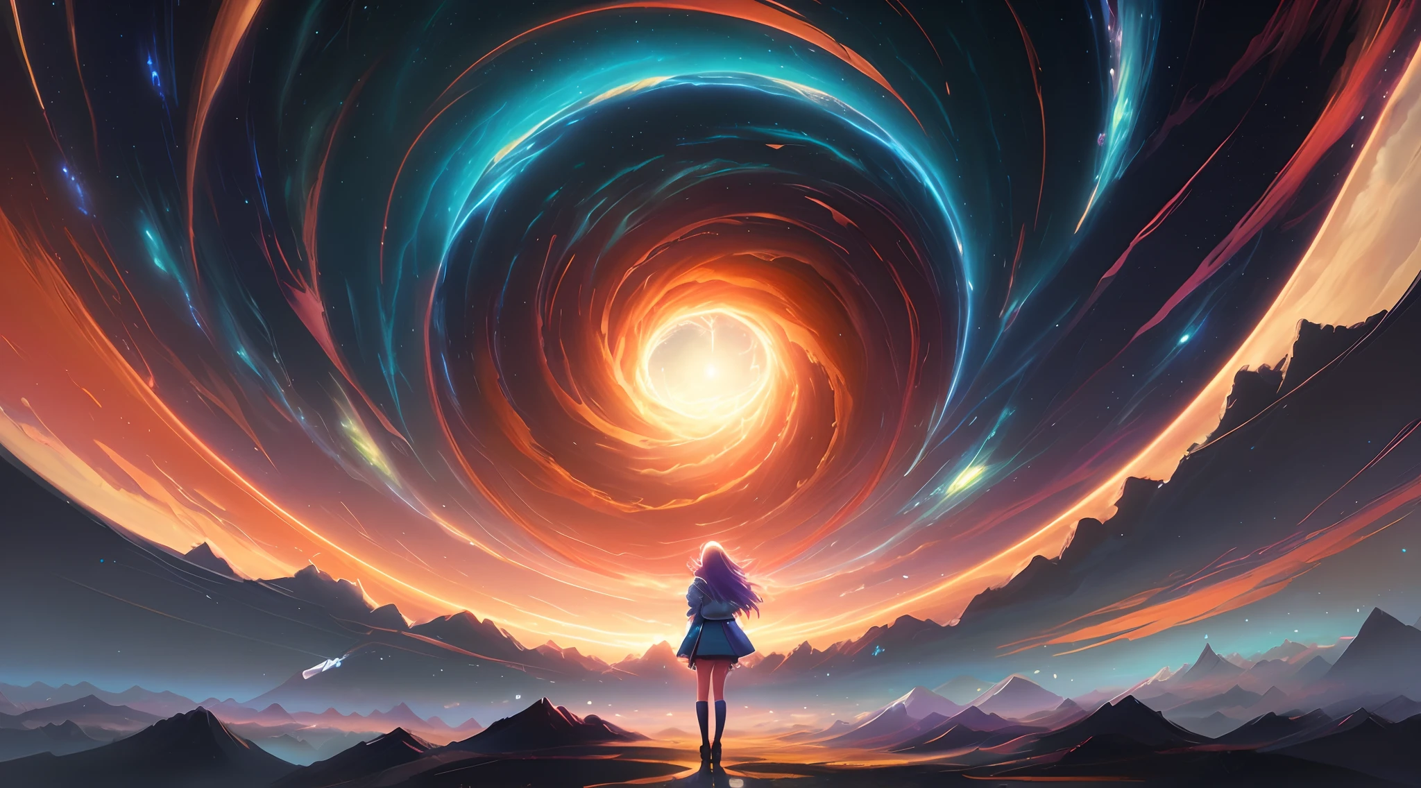 anime girl standing in front of a vortex of light, blue light, green light, white light, inspired by Cyril Rolando, anime art wallpaper 8 k, anime art wallpaper 4 k, anime art wallpaper 4k, in style of cyril rolando, anime epic artwork, 4k anime wallpaper, anime wallpaper 4 k