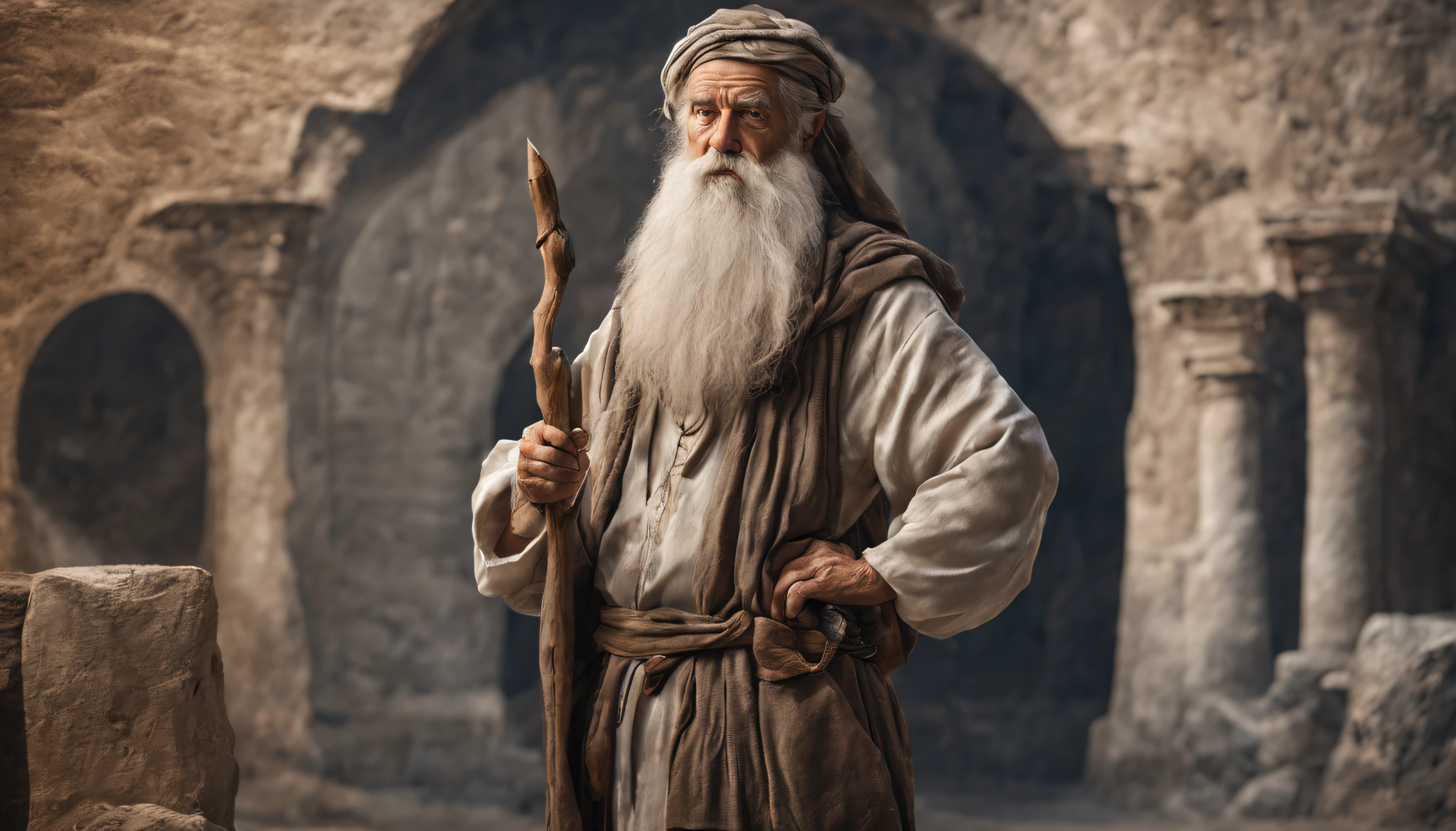 old man, full body, long white beard, prophet Methuselah, biblical, photorealistic, 8k, Super Detail, accurate, best quality.