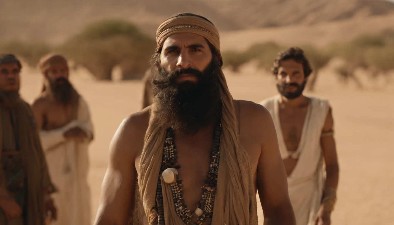 Naked women, and Man with long beard and white beard standing in the desert area, Lead the clan, you nude women Israelis dressed in 36864K movies, still from live action movie, naked 20 year old women, live-action movie scenes, still image from tv series, cinematic Film still from, Film still image, portrait of bedouin d&D, wonderful scene