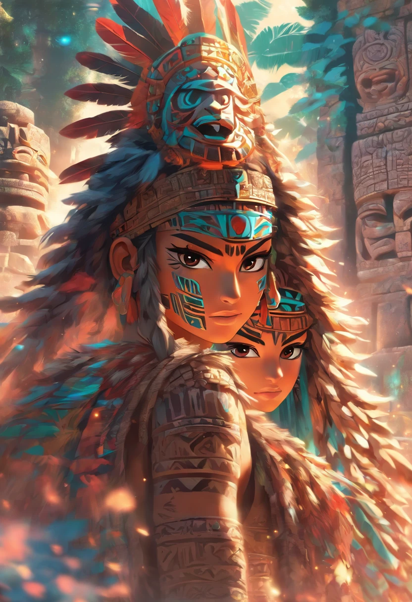 (((Mayan Twins)))melhor qualidade, ultra-high resolution, CG detalhado 4K, piece of master,Hun-Hunahpu,Templo de Vucub-Hunahpu,Roupas maias,Mitologia maia,cacto, riacho, deserto, sunlight, mexico, esthetic, Beautiful image, centralizado na tela