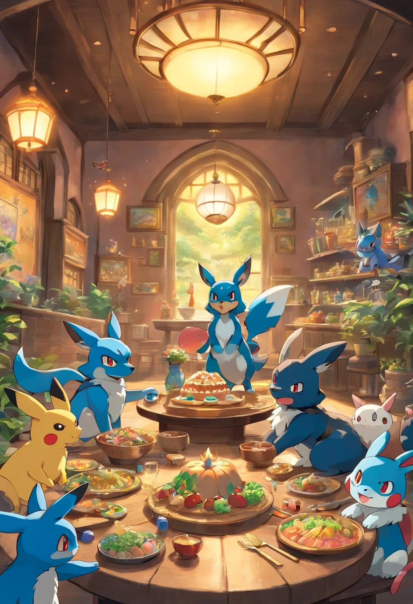 party enviroment, celebration, pokemon lucario, pokemon mew