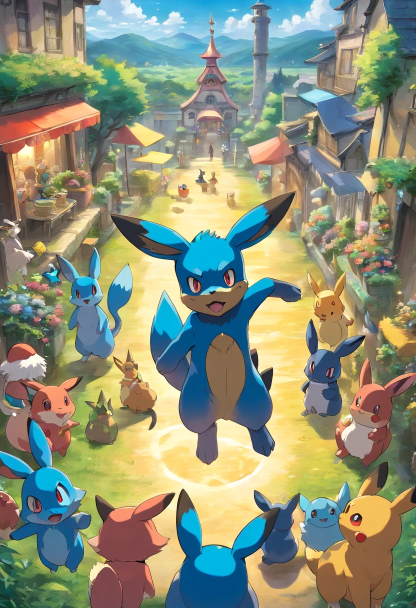 party enviroment, celebration, pokemon lucario, pokemon mew