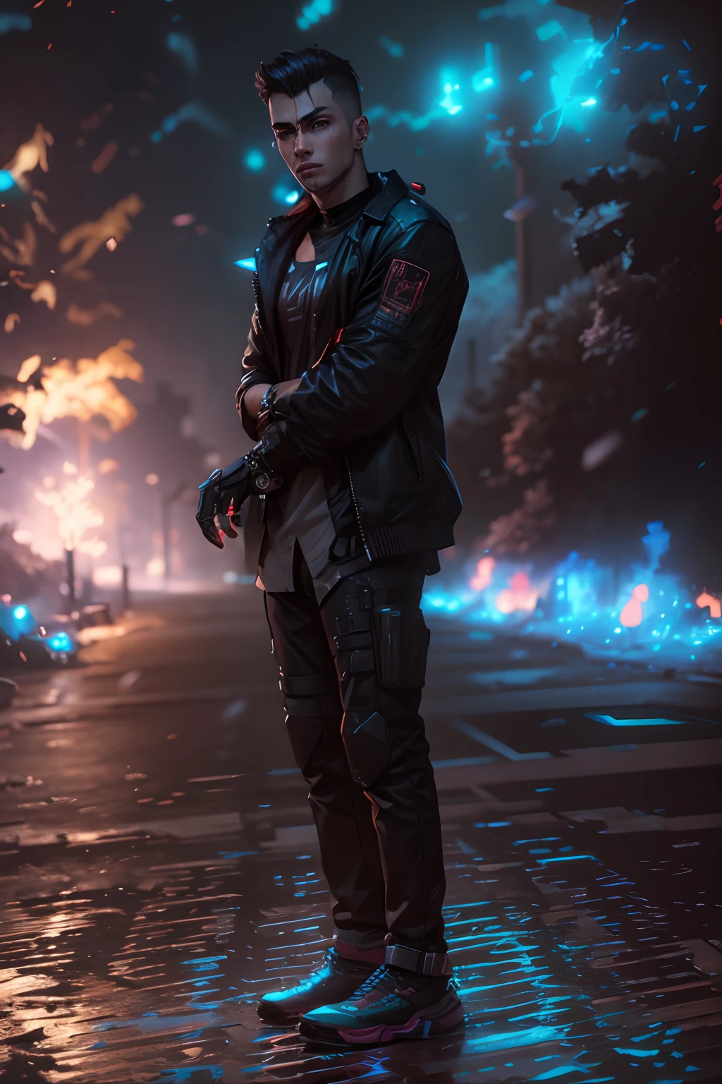 Change background cyberpunk handsome boy, realistic face,8k,ultra realistic ,
