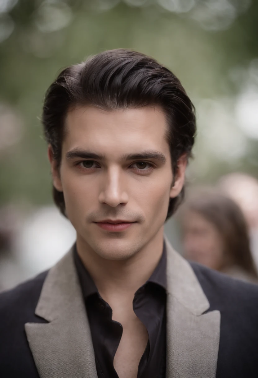 "(melhor qualidade,alto:1.2),Create a Dracula with long, cabelos cheios, Foto posada, ar sombrio, Dentes de vampiro afiados com uma gota de sangue escorrendo de sua boca, Blazer masculino aberto,corpo em forma