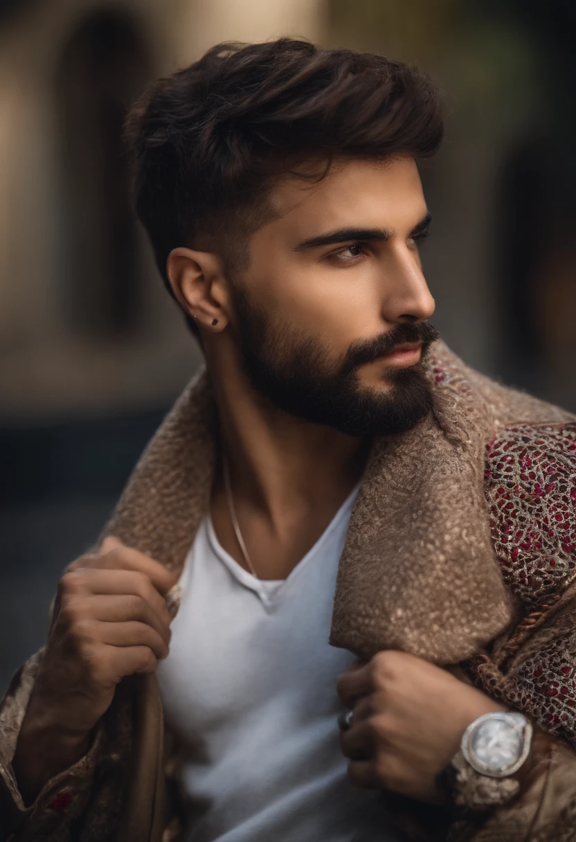 avatar de um homem jovem , branco, forte , with appearance would be wide jaw , barba , olhar penetrante , cabelos ruivos , usando bandana roxa , imagem de fundo escuridao com raios e efeitos de fogo