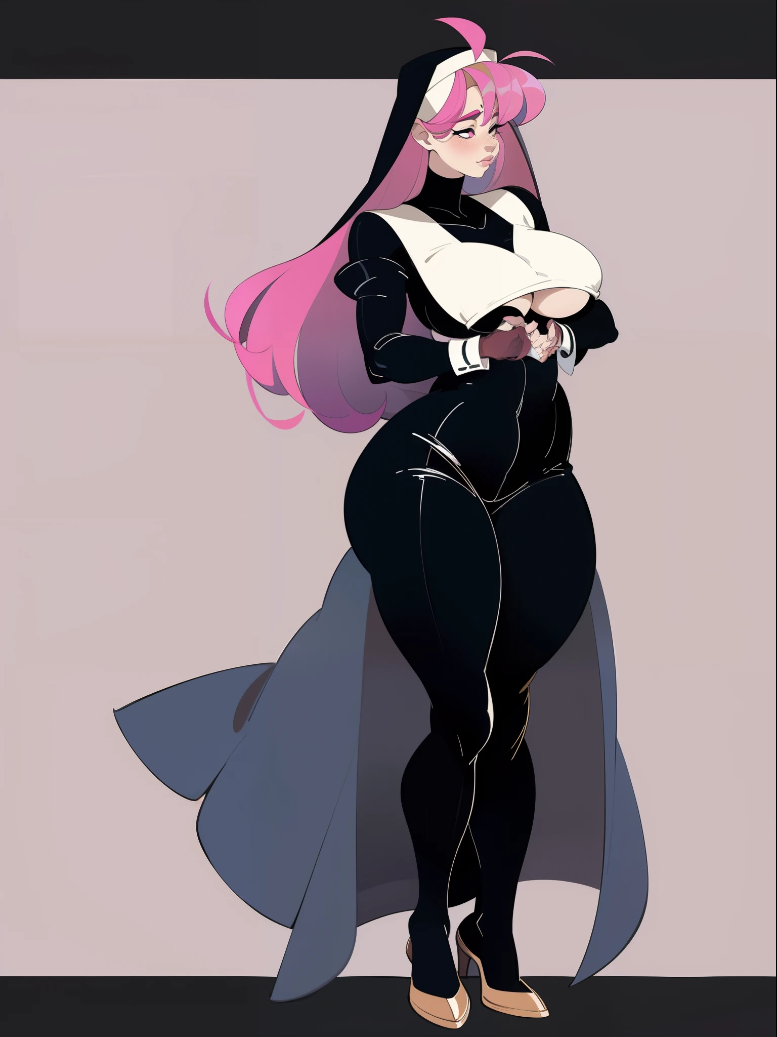 character concept adopt, female cu, fullbody dress  (nun) big boobs (sad), pink hair