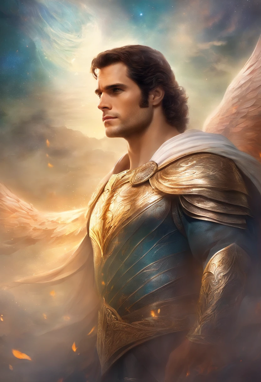 Henry cavill como um anjo,Pure mystical being. Olhos claros e asas de anjo. Seminu, mostrando os peitos e as virilha nua
