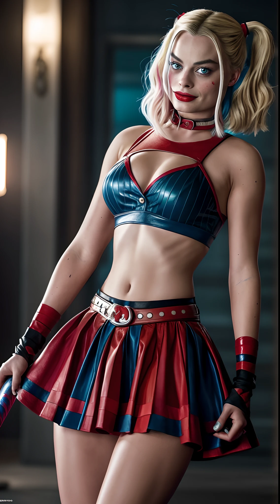Margot Robbie dressed as Harley Quinn ultra realistic image