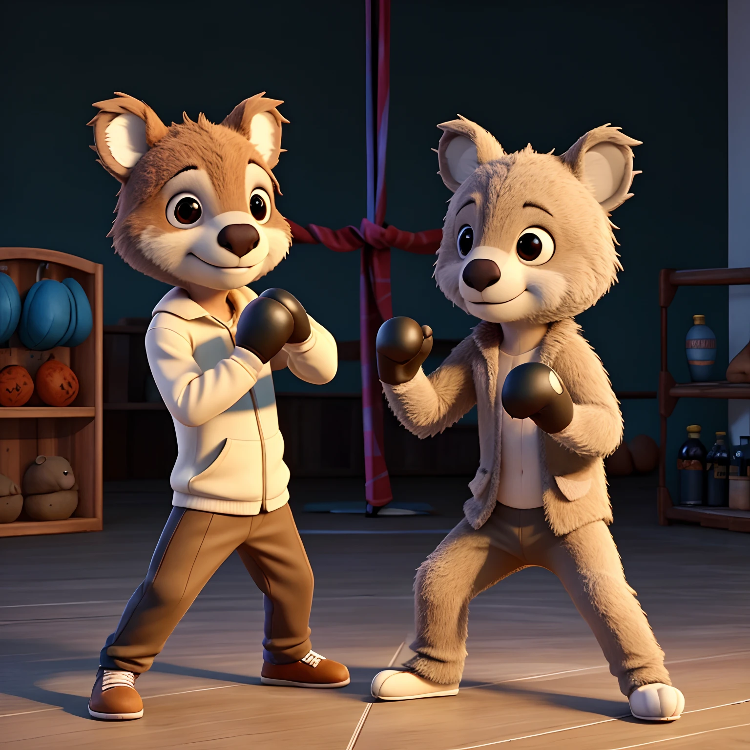 Kangaroo and a Koala bear boxing